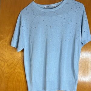 Zara Light blue Sweater with Rhinestone Accents size large